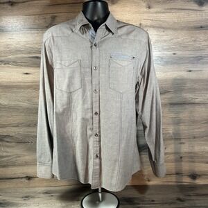 7 Diamonds Shirt Mens Large Gray Button Short Long Sleeve Metal Buttons